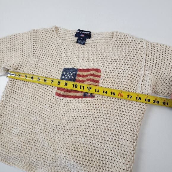 Vintage Polo Sport Ralph Lauren Crochet Knit USA Flag Sweater Women's Sz Medium - Picture 4 of 11